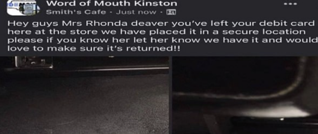 facebook post that showed rhonda deaver's credit card information